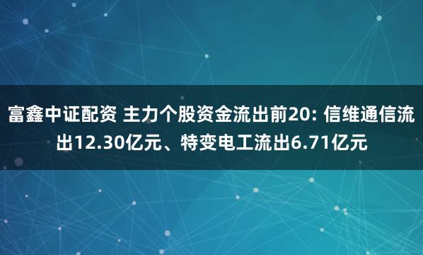 富鑫中证配资 主力个股资金流出前20: 信维通信流出12.30亿元、特变电工流出6.71亿元